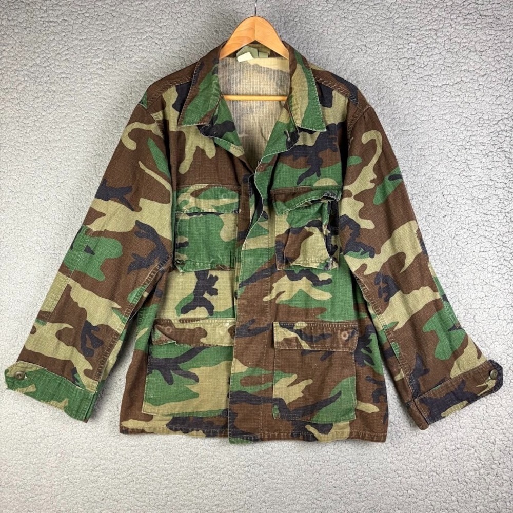 Military Field Coat Large Regular Combat Woodland Camo Jacket 8415-01-184-1335